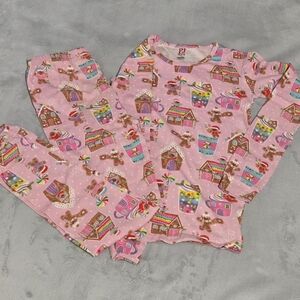 Girl's Gingerbread and Christmas Candies Holiday Cotton Pink Pajama Set- Size 14
